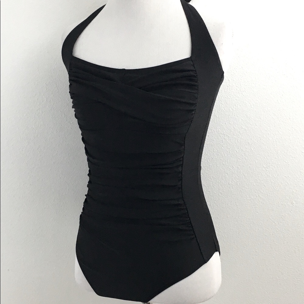 Black Ruched One Piece Swimsuit